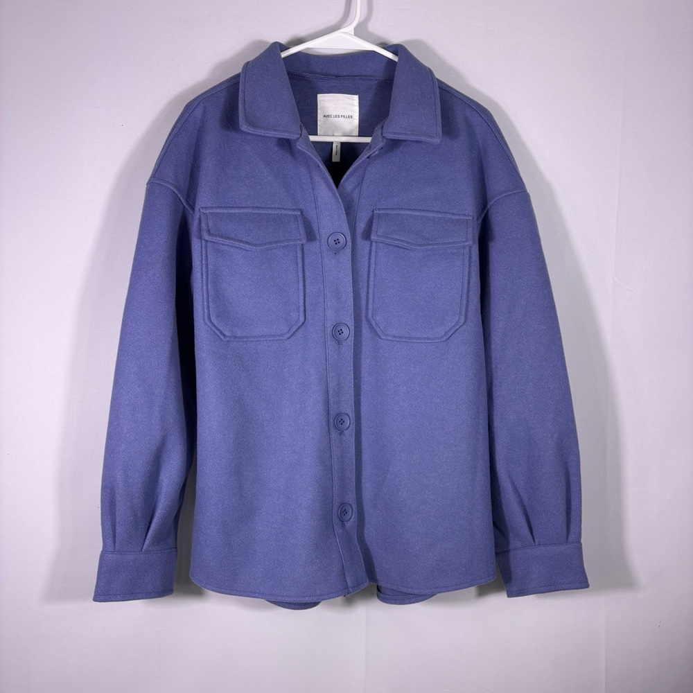 Avec Les Filles Periwinkle Heavyweight Button Down Shirt Jacket Size Small